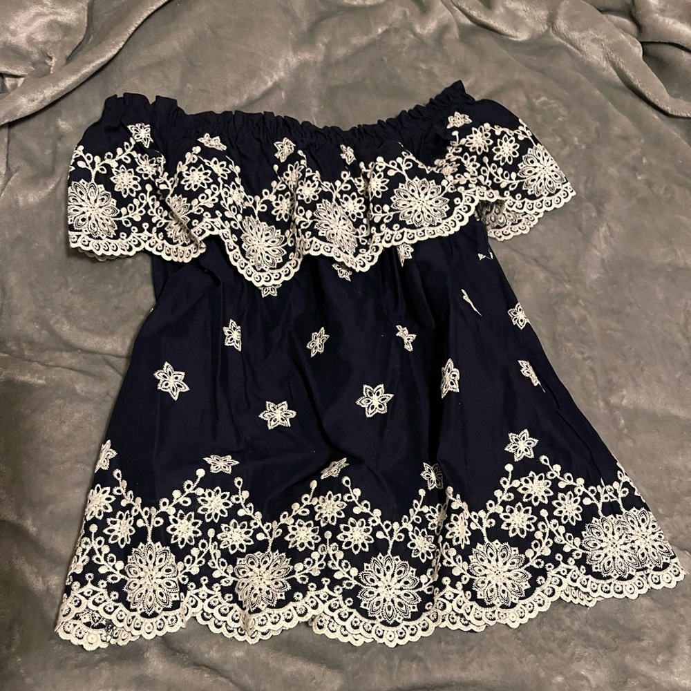 Navy and white off the shoulder top